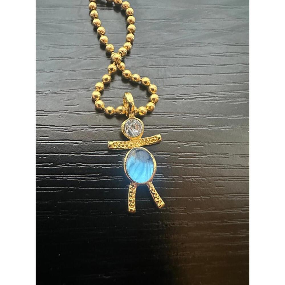 Gold-Tone Boy Pendant Necklace with Blue Stone Accent